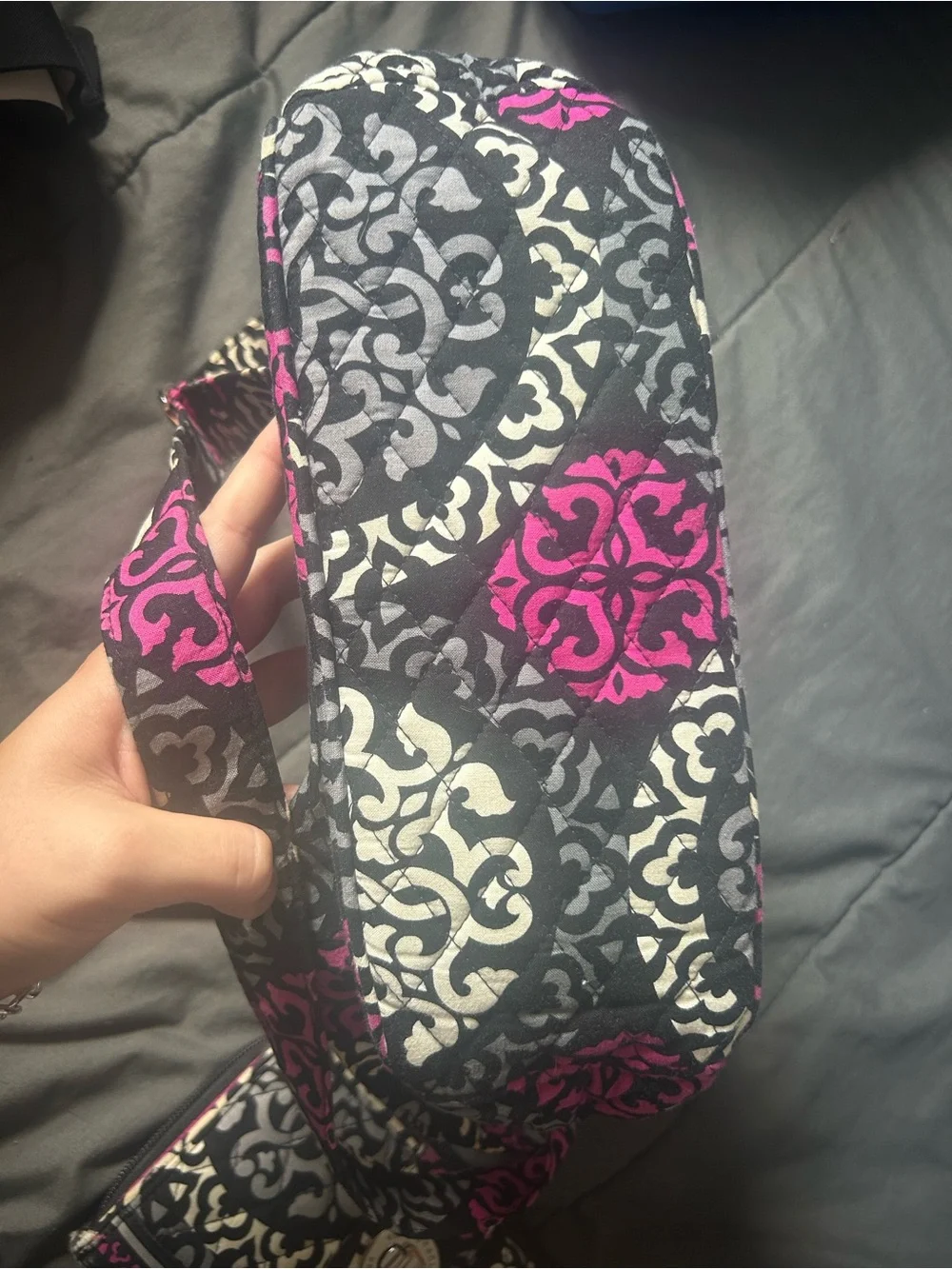 Vera Bradley Quilted Black and Pink Patterned Shoulder Bag and Wallet Set